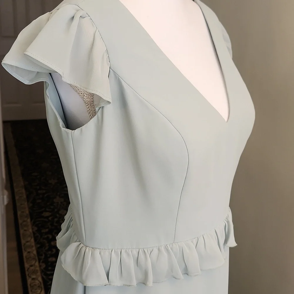 Revelry Amelia Formal Chiffon Bridesmaid Dress Tiered Ruffles Sage Size 14 - Picture 6 of 16